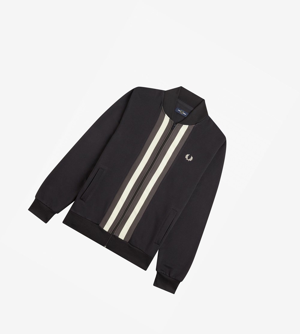 Navy Fred Perry Striped Panel Men's Track Jacket | CJSDM-4079