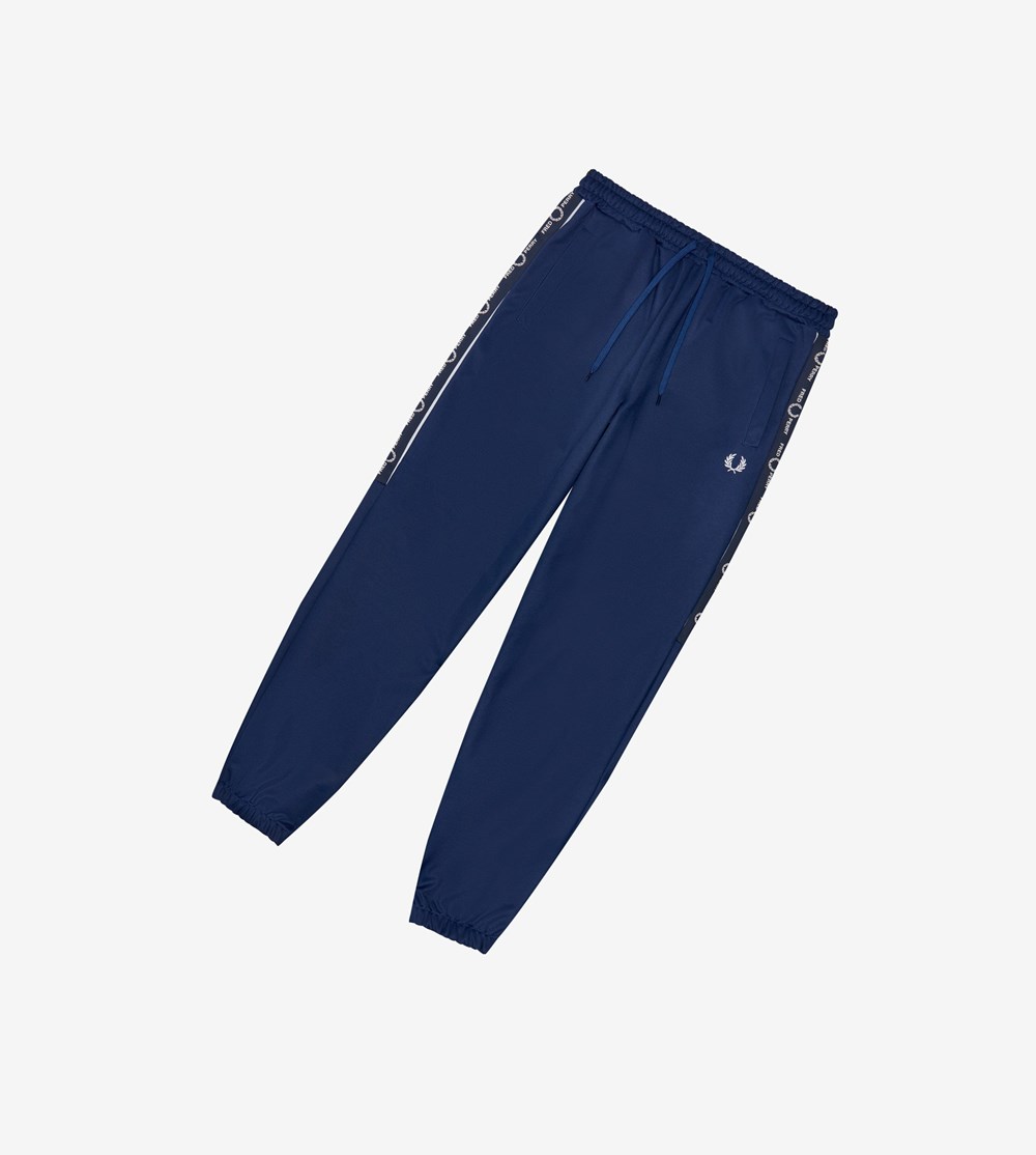 Navy Fred Perry Taped Panel Track Pants Men's Trousers | QLKWB-6914