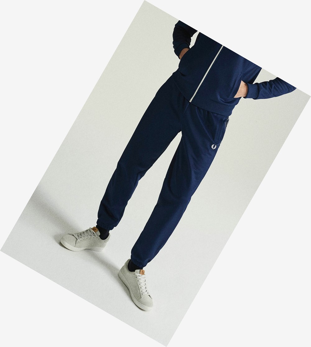 Navy Fred Perry Taped Panel Track Pants Men's Trousers | QLKWB-6914