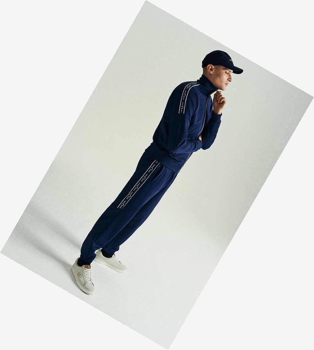 Navy Fred Perry Taped Panel Track Pants Men's Trousers | QLKWB-6914