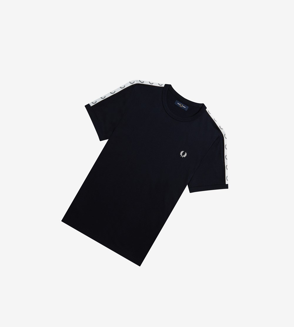 Navy Fred Perry Taped Ringer Men\'s T Shirts | JZDRB-3264