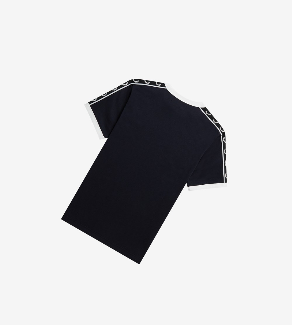 Navy Fred Perry Taped Ringer Women's T Shirts & Tops | CZVXJ-0824