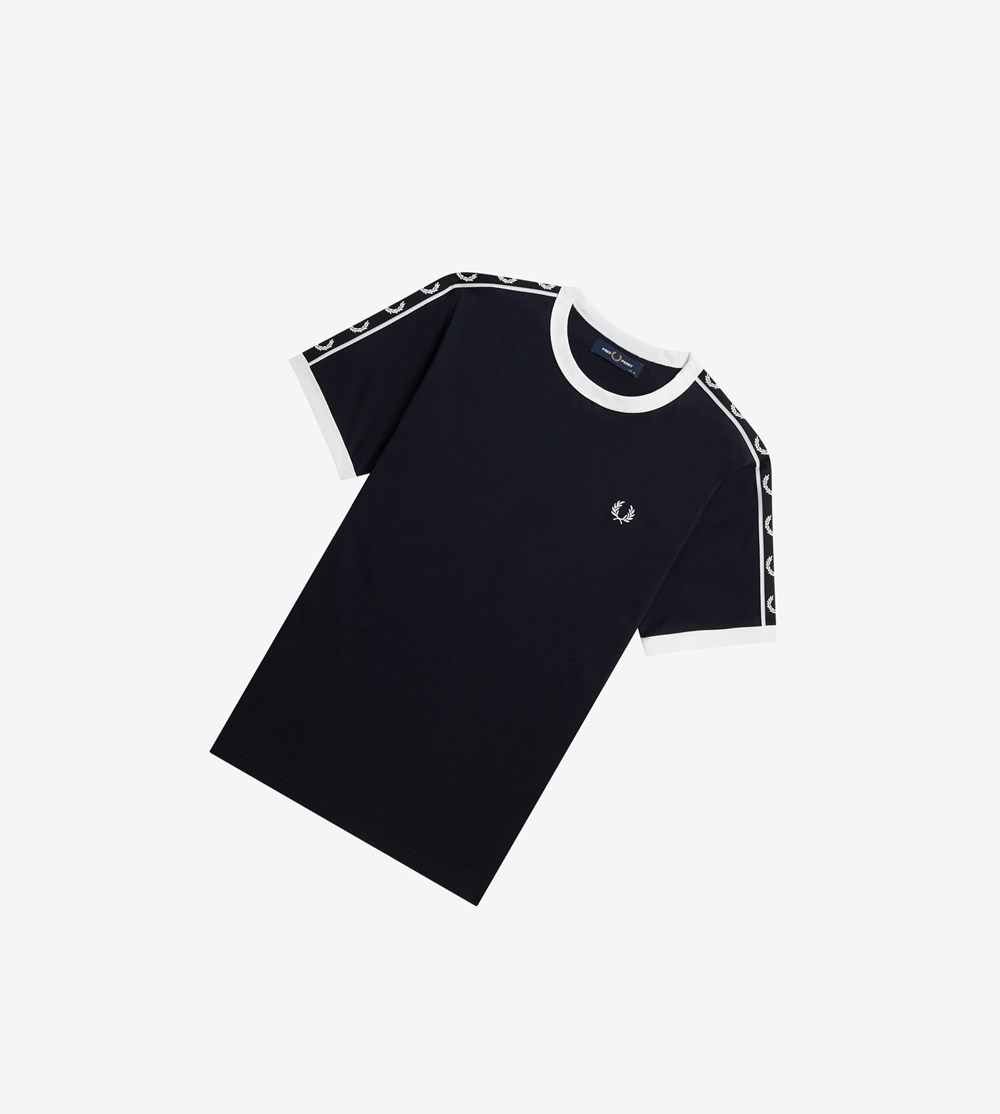 Navy Fred Perry Taped Ringer Women\'s T Shirts & Tops | CZVXJ-0824