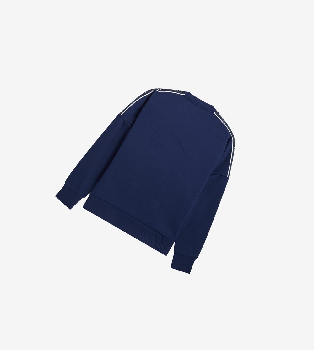 Navy Fred Perry Taped Sleeve Men's Sweatshirt | UPDFO-8745