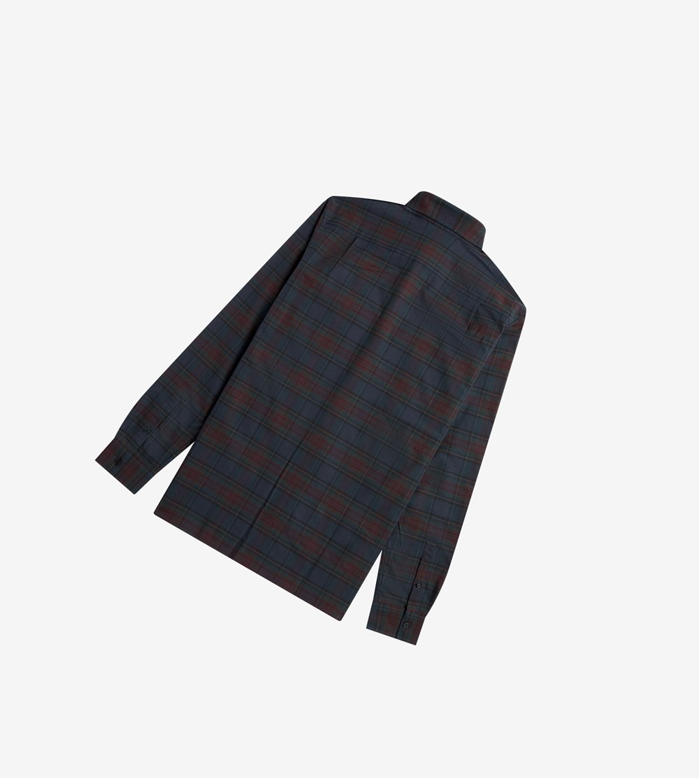 Navy Fred Perry Tartan Men's Shirts | LVWGA-6748