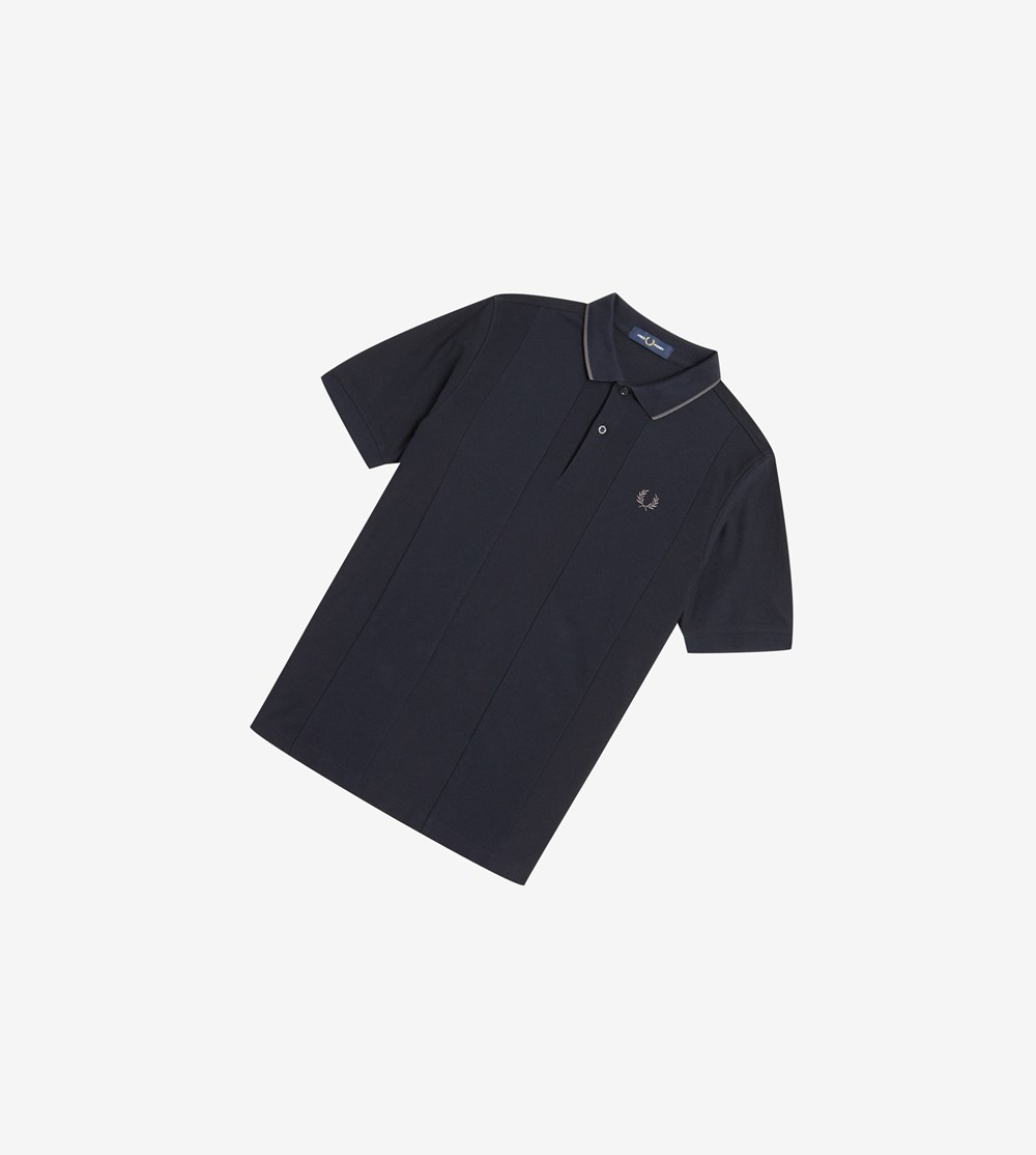 Navy Fred Perry Textured Stripe Men\'s Polo Shirts | HYIVX-8165