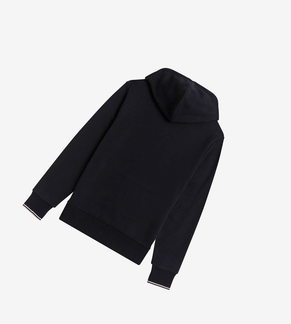 Navy Fred Perry Tipped Hooded Men's Sweatshirt | NXETZ-4079