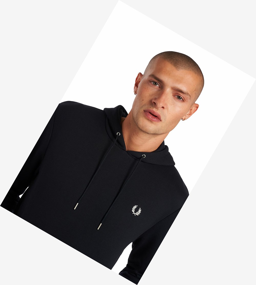 Navy Fred Perry Tipped Hooded Men's Sweatshirt | NXETZ-4079