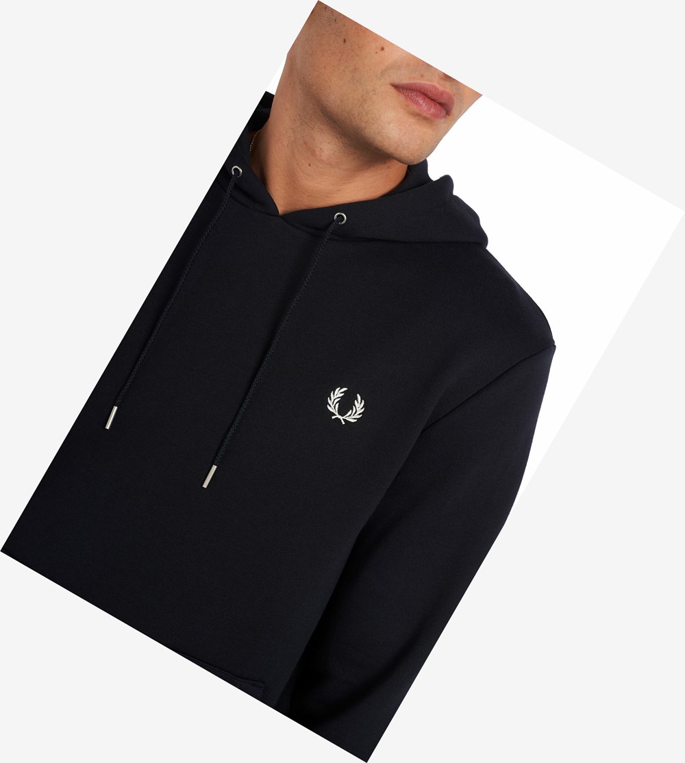 Navy Fred Perry Tipped Hooded Men's Sweatshirt | NXETZ-4079