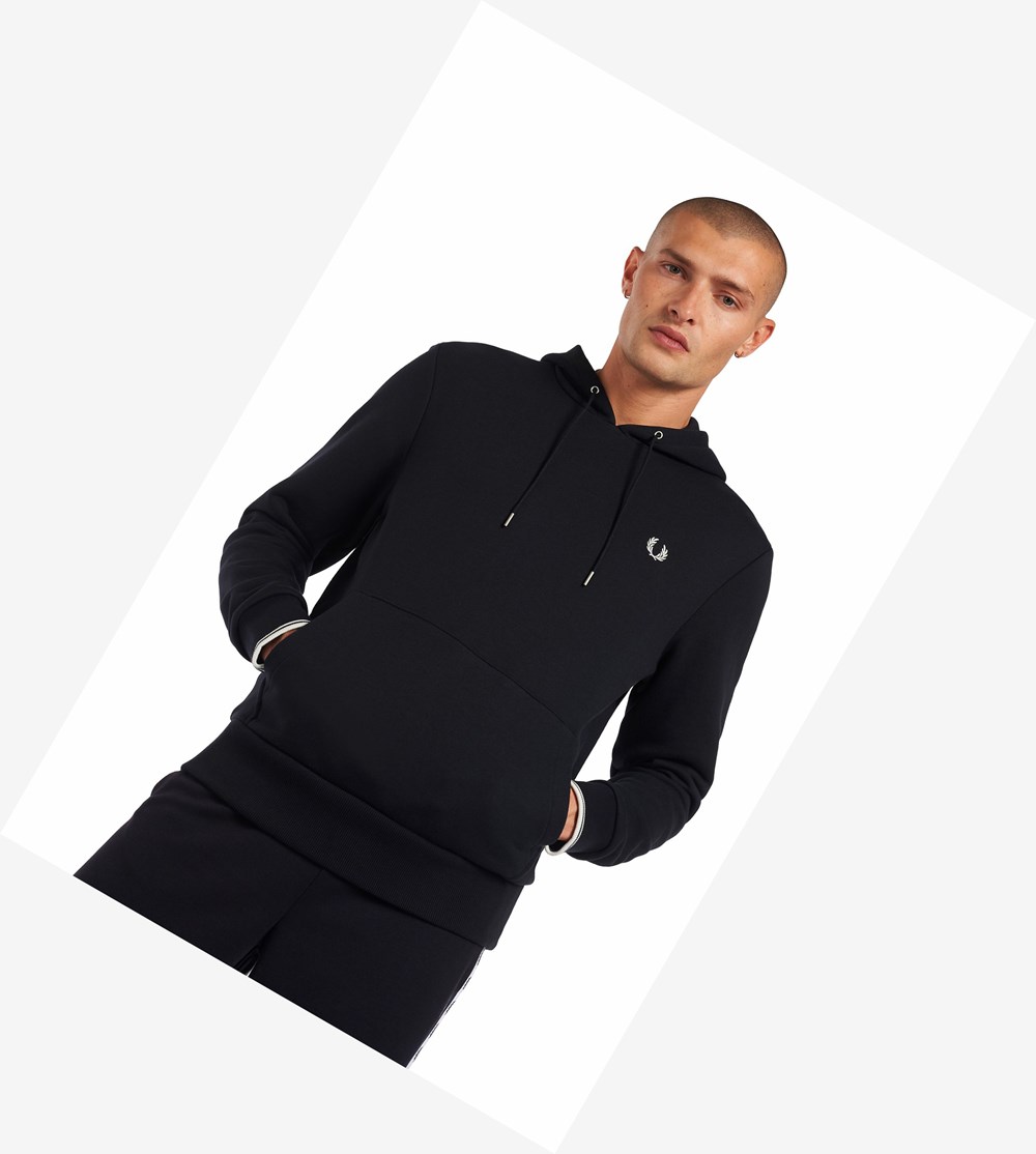 Navy Fred Perry Tipped Hooded Men\'s Sweatshirt | NXETZ-4079