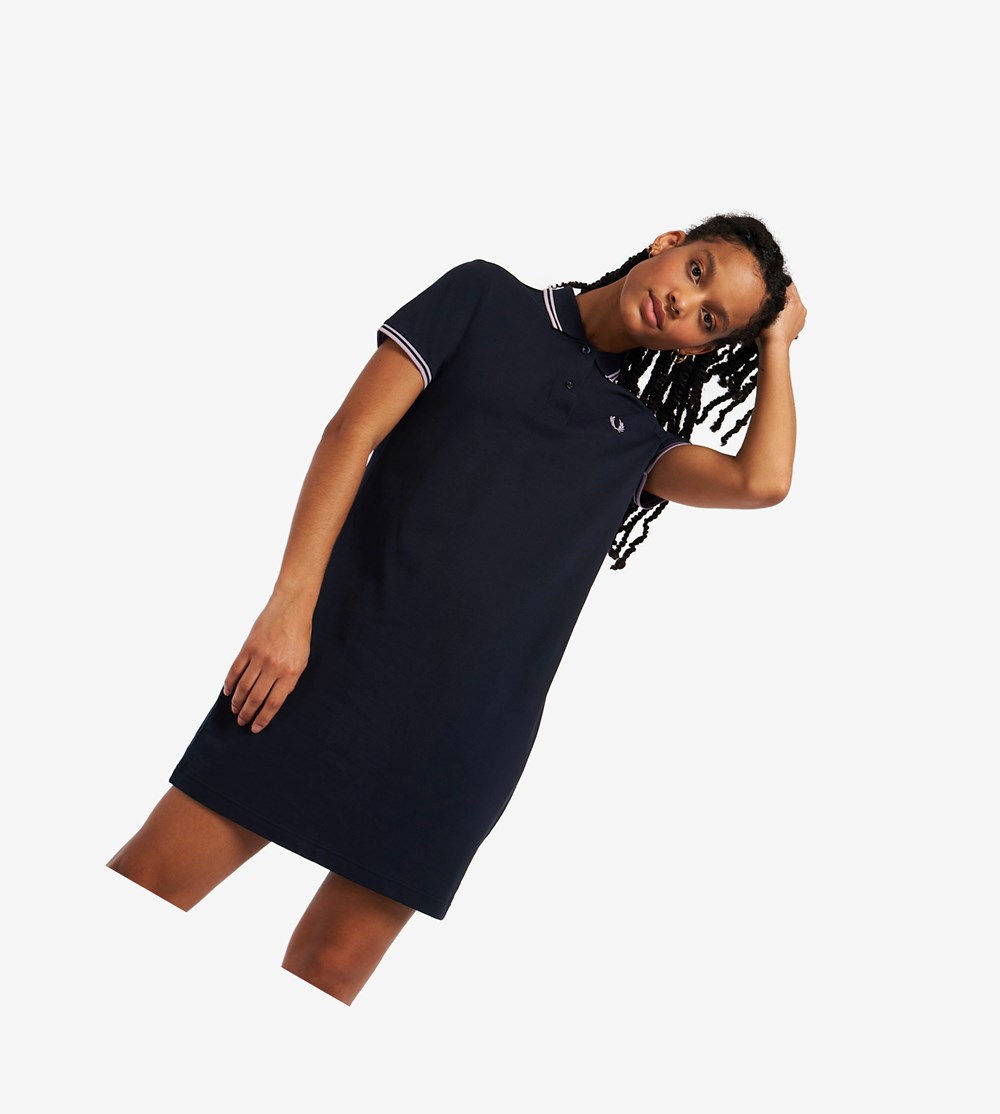 Navy Fred Perry Twin Tipped Shirt Women's Dresses | FOXVL-8791