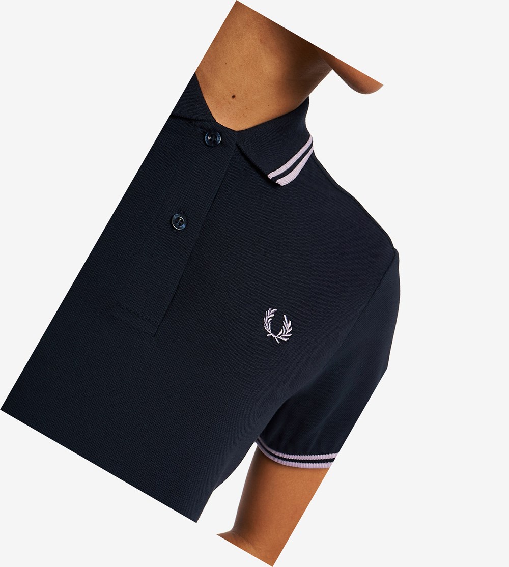 Navy Fred Perry Twin Tipped Shirt Women's Dresses | FOXVL-8791