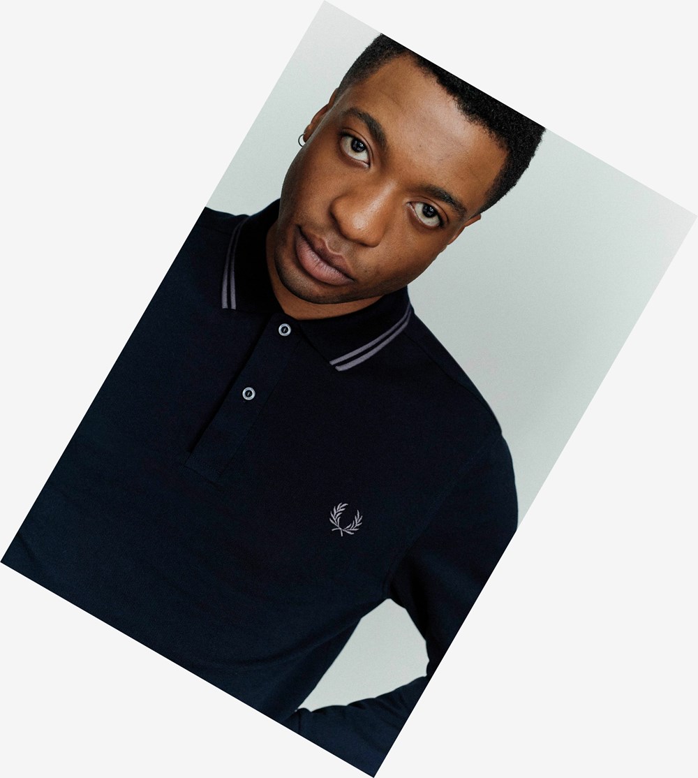 Navy / Grey / Grey Fred Perry M3636 Men's Polo Shirts | SKVTZ-6724