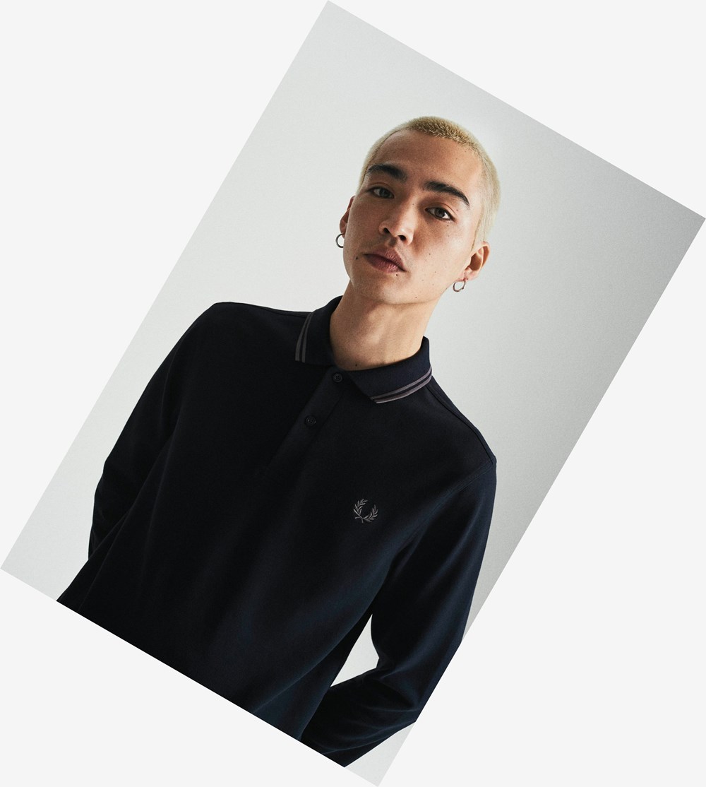 Navy / Grey / Grey Fred Perry M3636 Men's Polo Shirts | SKVTZ-6724