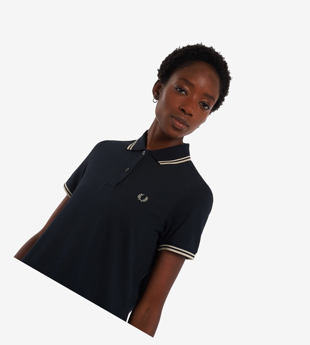 Navy / Light Fred Perry Twin Tipped Shirt Women's Dresses | ZTBOC-0863