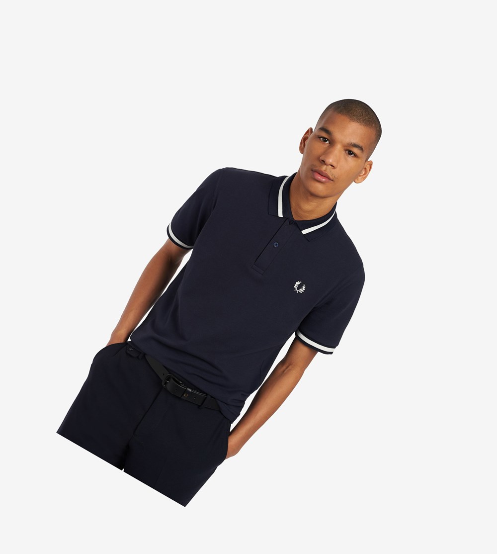 Navy / White Fred Perry Made In England M2 Men\'s Polo Shirts | NFOJH-3802