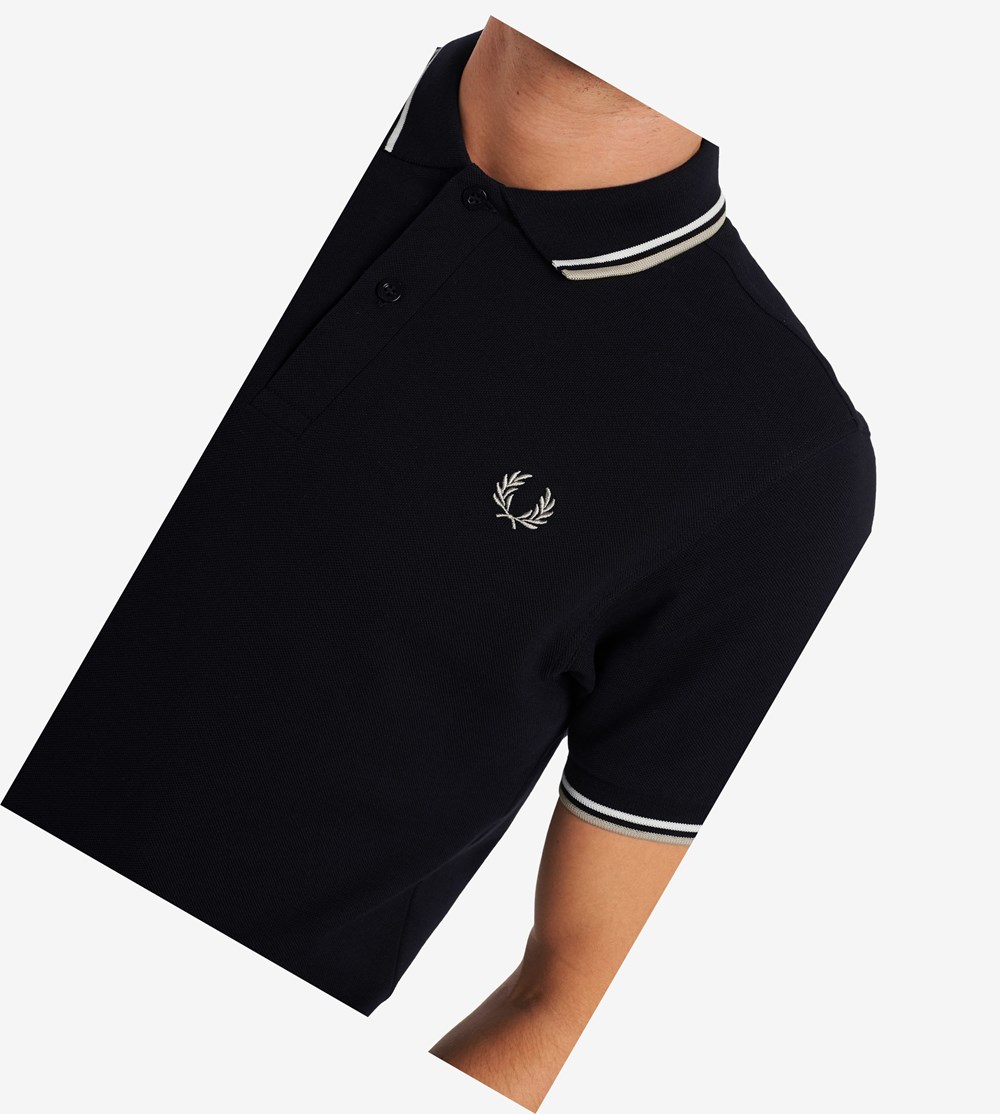 Navy / White / Light Fred Perry M3600 Men's Polo Shirts | QDTCE-3652