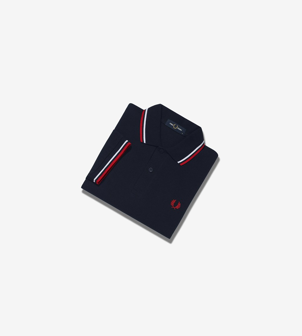 Navy / White / Red Fred Perry M3600 Men's Polo Shirts | KDONJ-8672