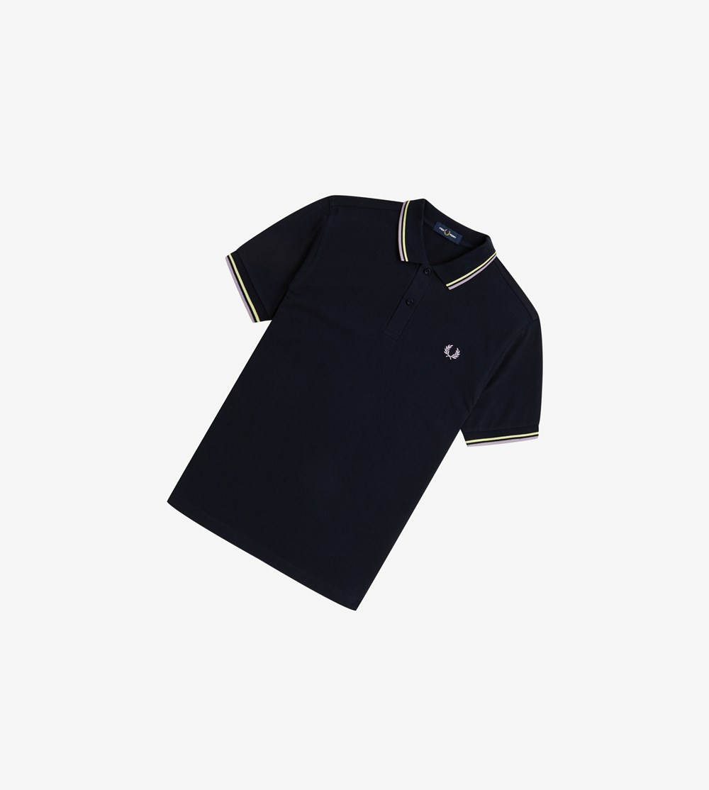 Navy / Yellow / Purple Fred Perry M3600 Men's Polo Shirts | QVLEK-1209