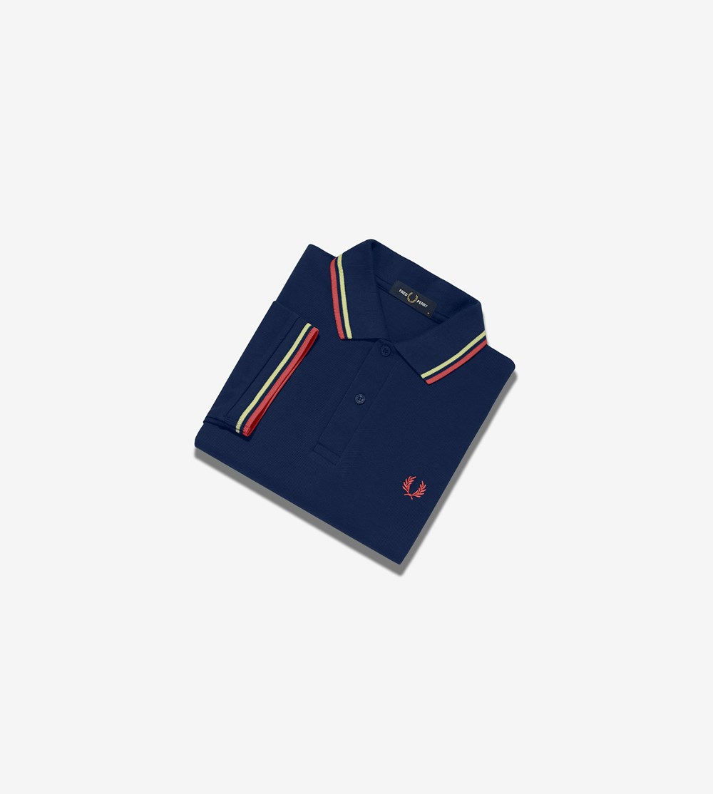 Navy / Yellow / Red Fred Perry M3600 Men's Polo Shirts | DKRZH-4976