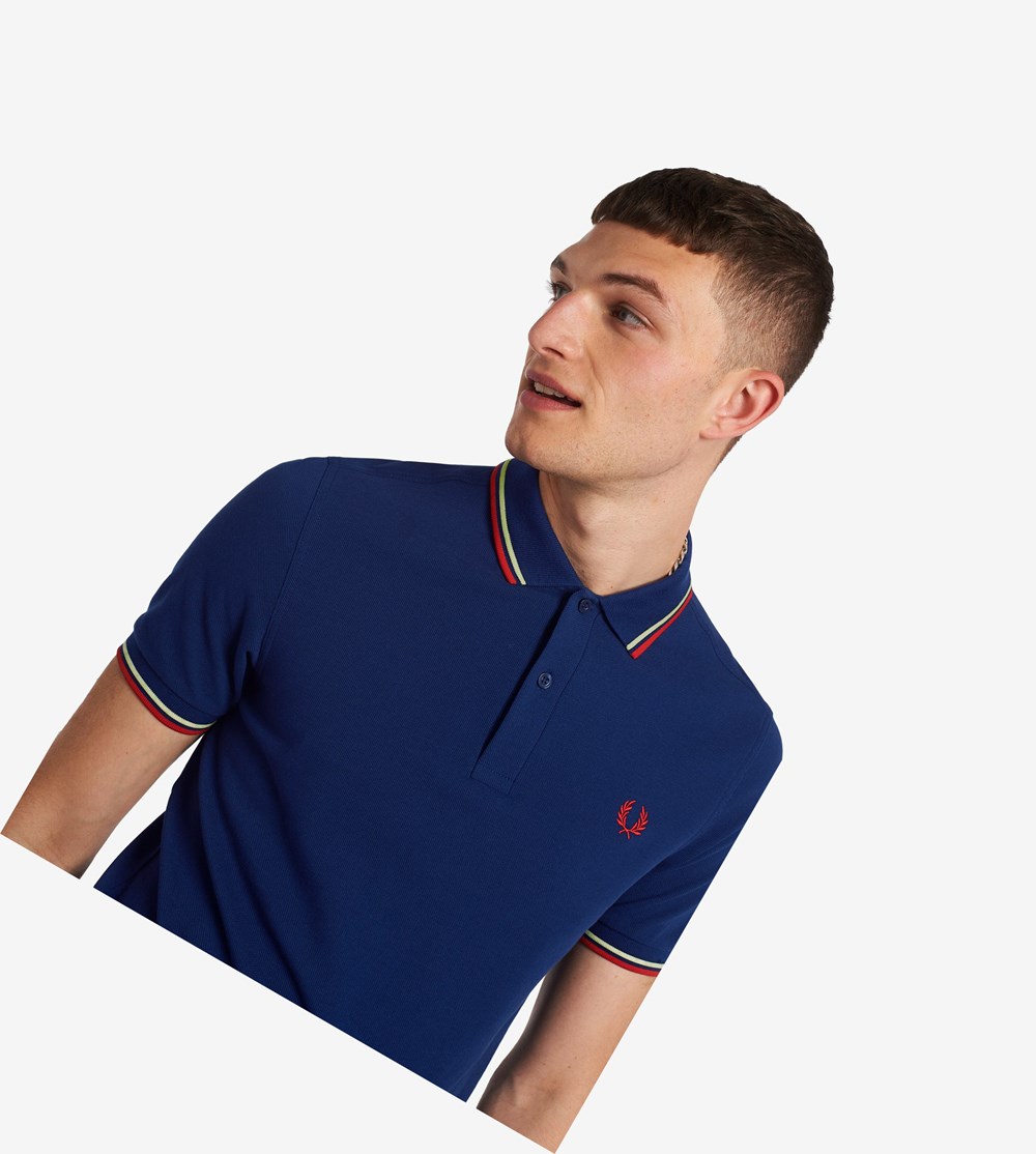 Navy / Yellow / Red Fred Perry M3600 Men's Polo Shirts | DKRZH-4976