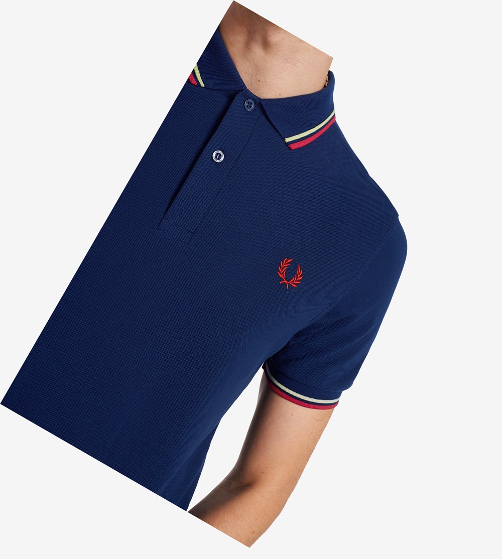 Navy / Yellow / Red Fred Perry M3600 Men's Polo Shirts | DKRZH-4976