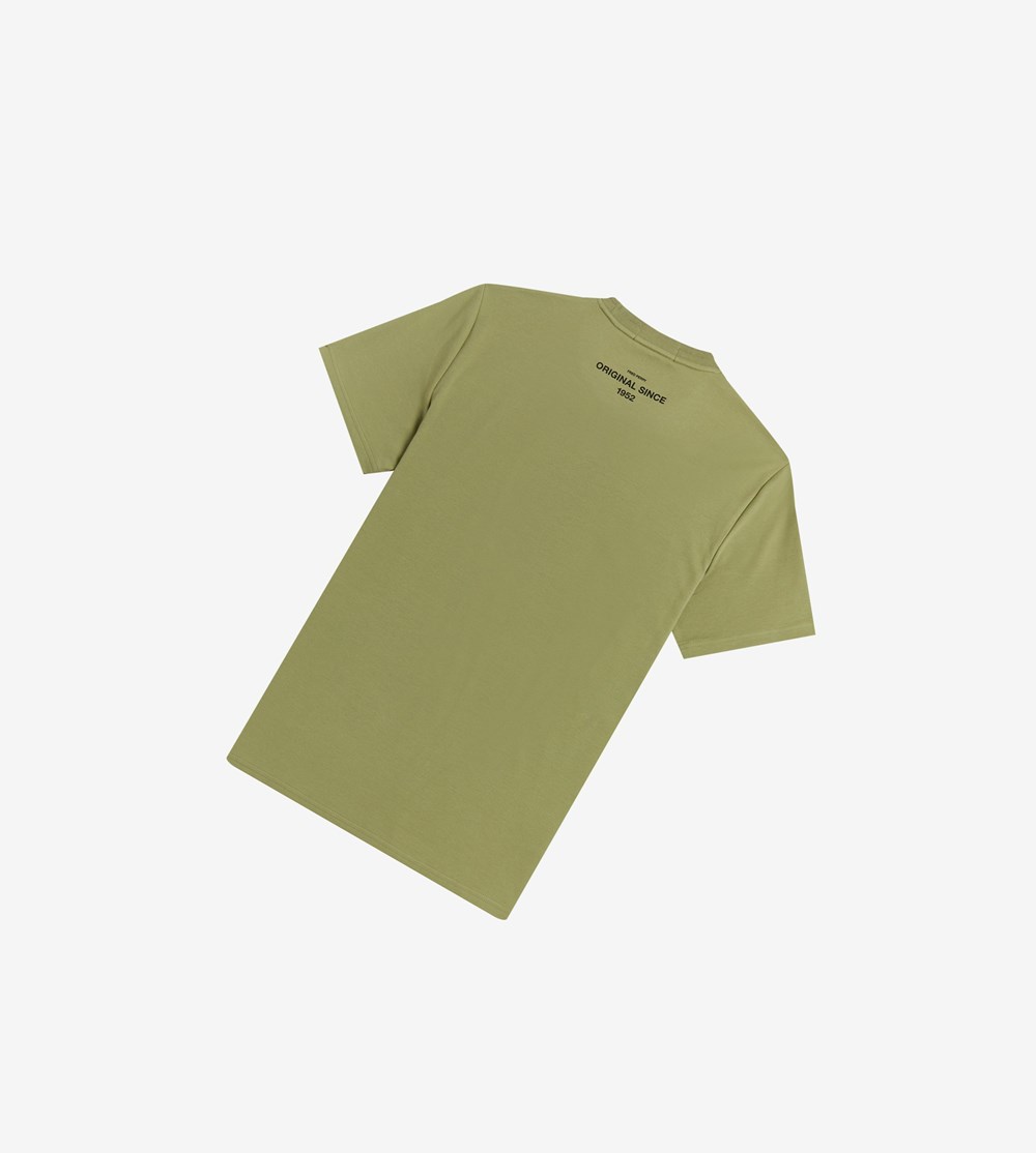 Olive Green Fred Perry Flock Laurel Wreath Men's T Shirts | WFJEN-4819