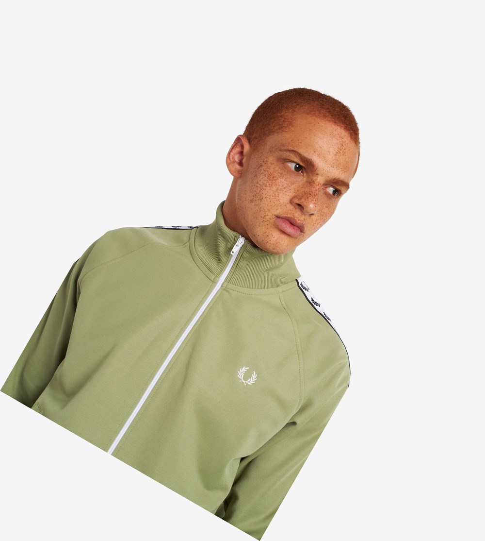 Olive Green Fred Perry Taped Men's Track Jacket | DWZBC-6472