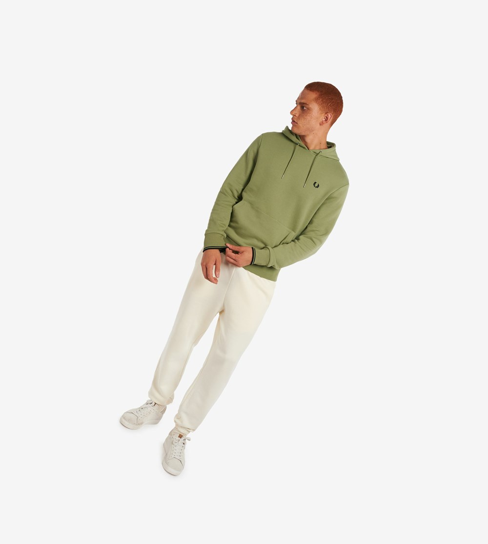 Olive Green Fred Perry Tipped Hooded Men's Sweatshirt | DUOEA-3942