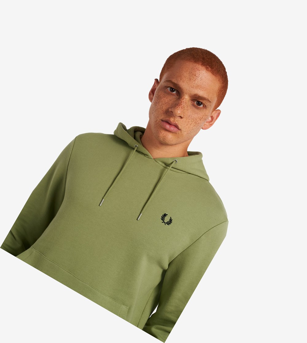 Olive Green Fred Perry Tipped Hooded Men's Sweatshirt | DUOEA-3942