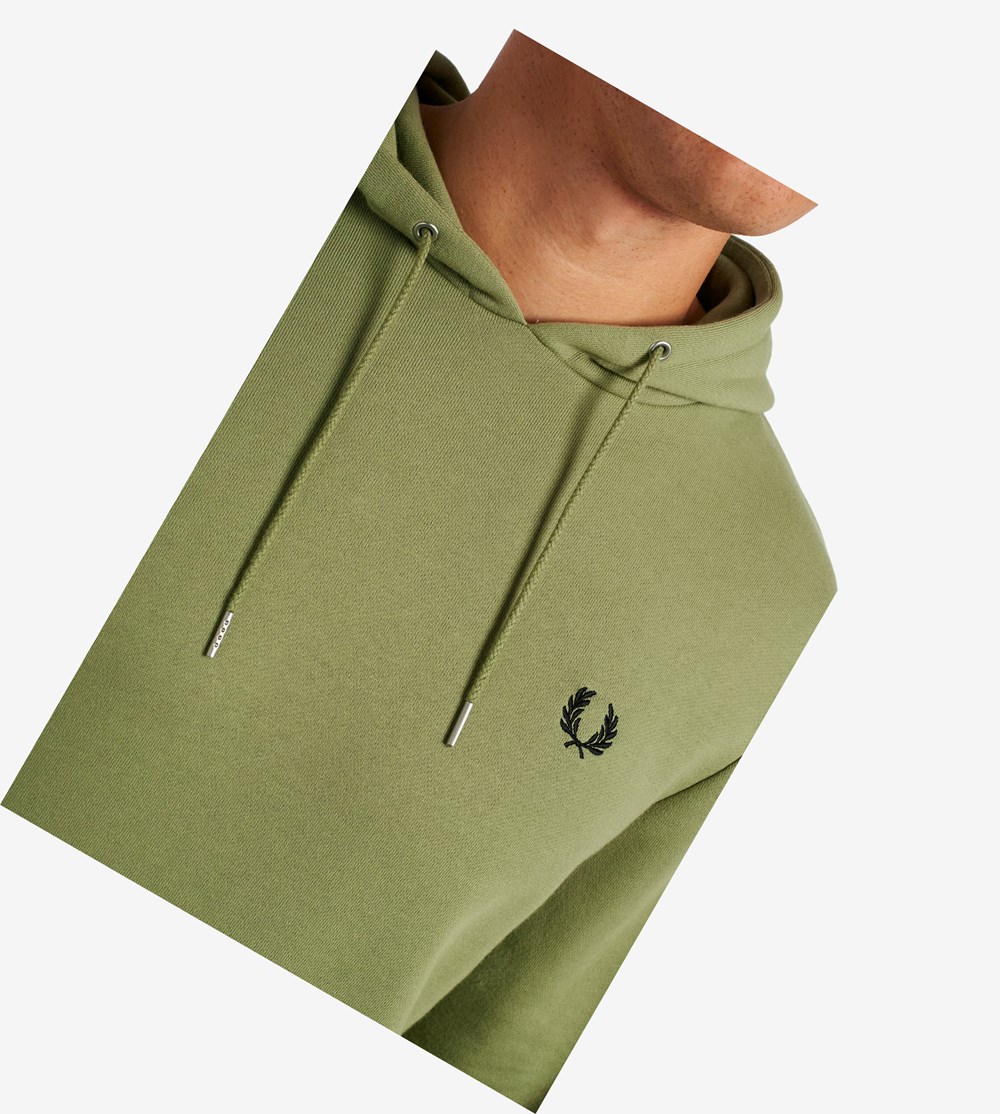 Olive Green Fred Perry Tipped Hooded Men's Sweatshirt | DUOEA-3942