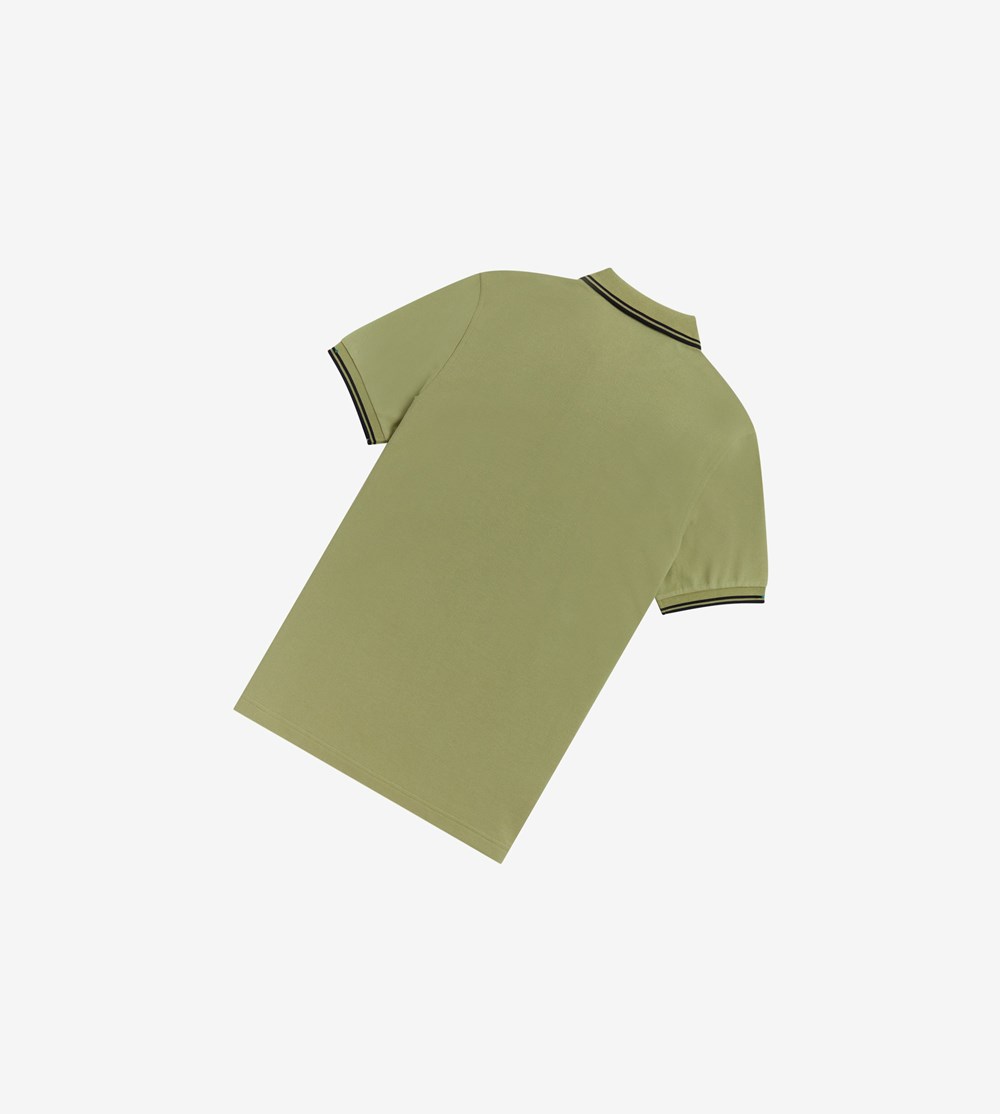 Olive Green / Navy Fred Perry M3600 Men's Polo Shirts | TFVXD-5492