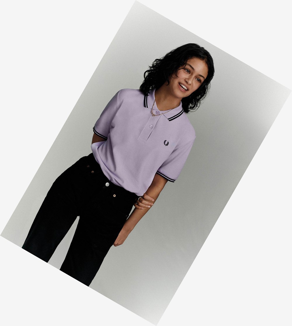 Purple / Black Fred Perry G3600 Women's Polo Shirts | KUCDG-1873