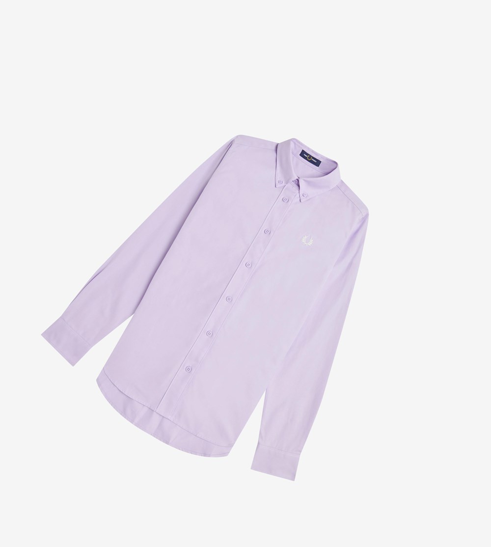 Purple Fred Perry Button-Down Shirt Women's T Shirts & Tops | QVTUL-3524