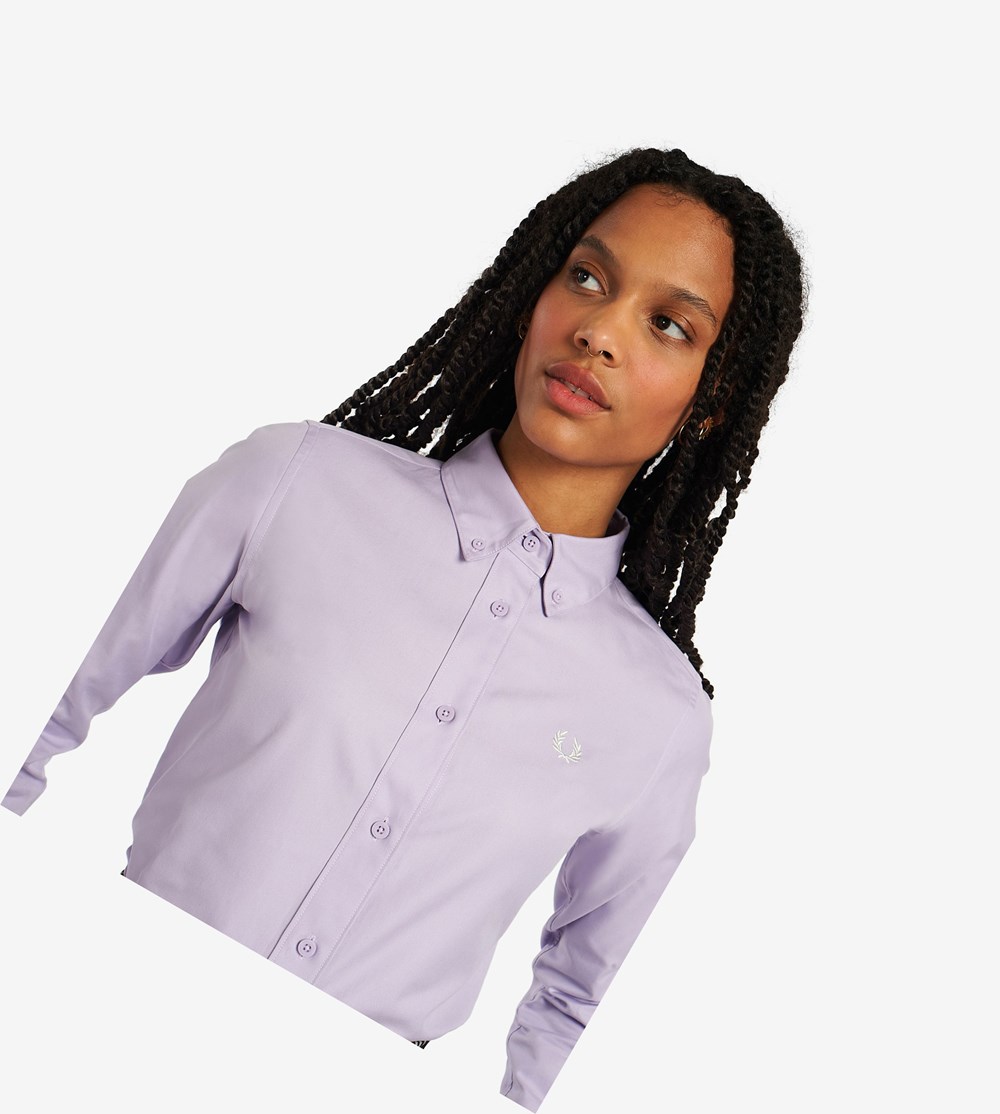 Purple Fred Perry Button-Down Shirt Women's T Shirts & Tops | QVTUL-3524