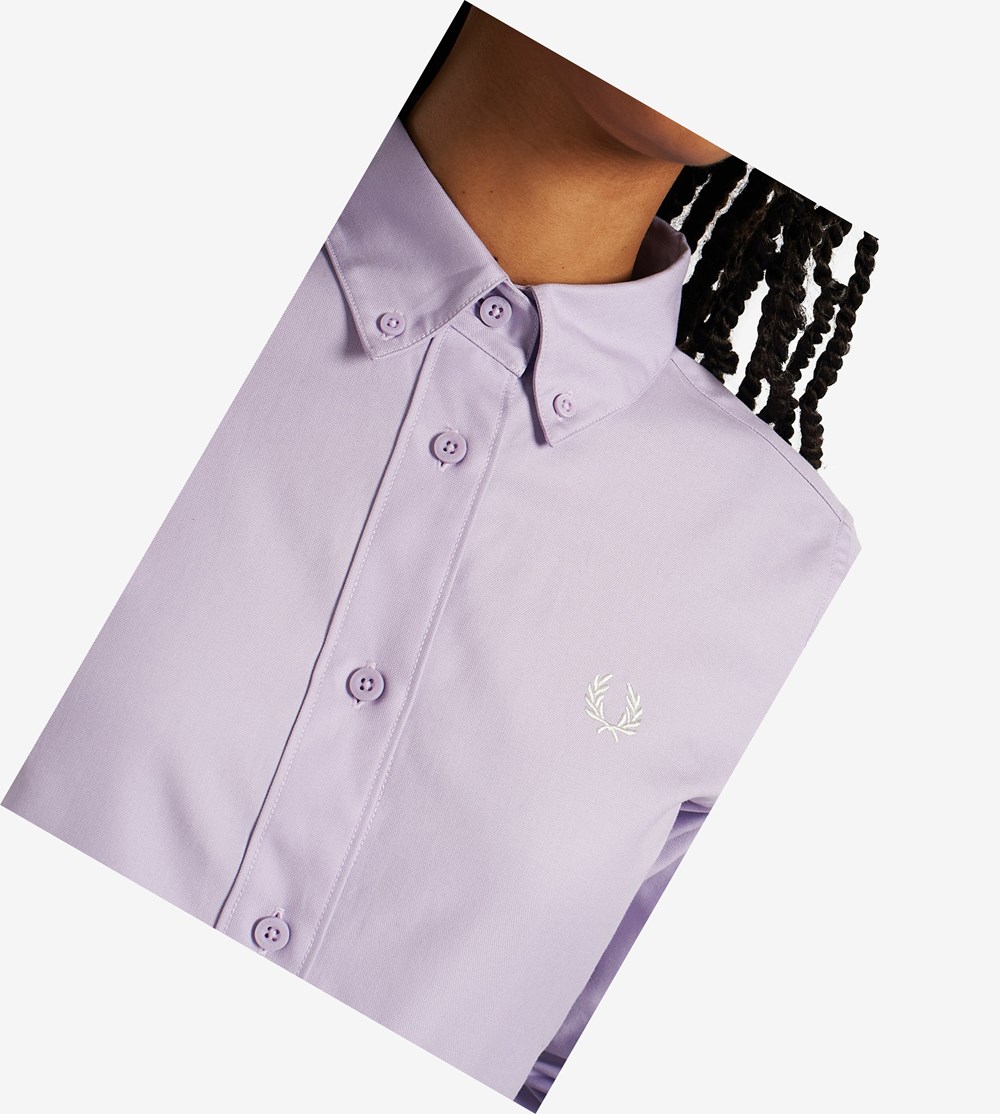 Purple Fred Perry Button-Down Shirt Women's T Shirts & Tops | QVTUL-3524