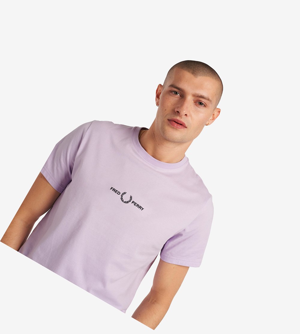 Purple Fred Perry Embroidered Men's T Shirts | RFPIK-5021