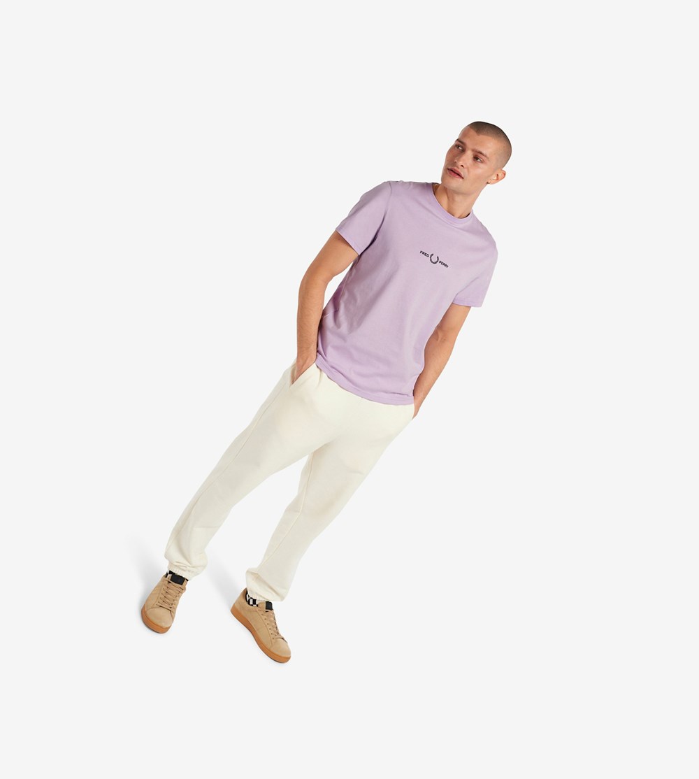 Purple Fred Perry Embroidered Men's T Shirts | RFPIK-5021