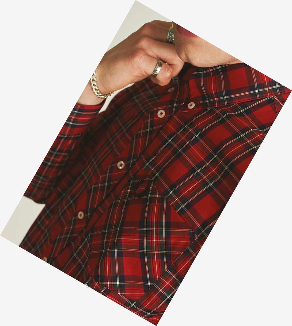 Red Fred Perry Made In England Tartan Men's Shirts | BHUNL-8349