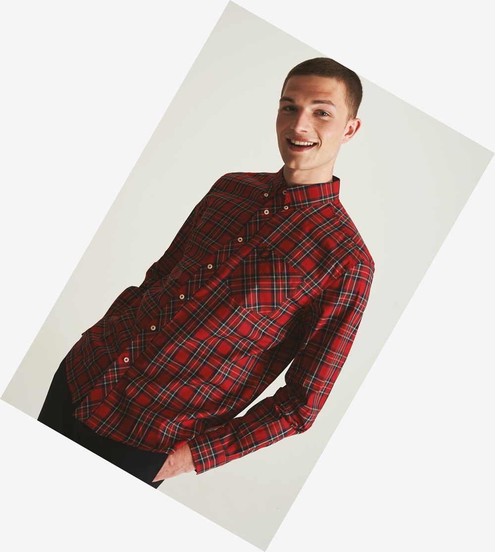 Red Fred Perry Made In England Tartan Men\'s Shirts | BHUNL-8349