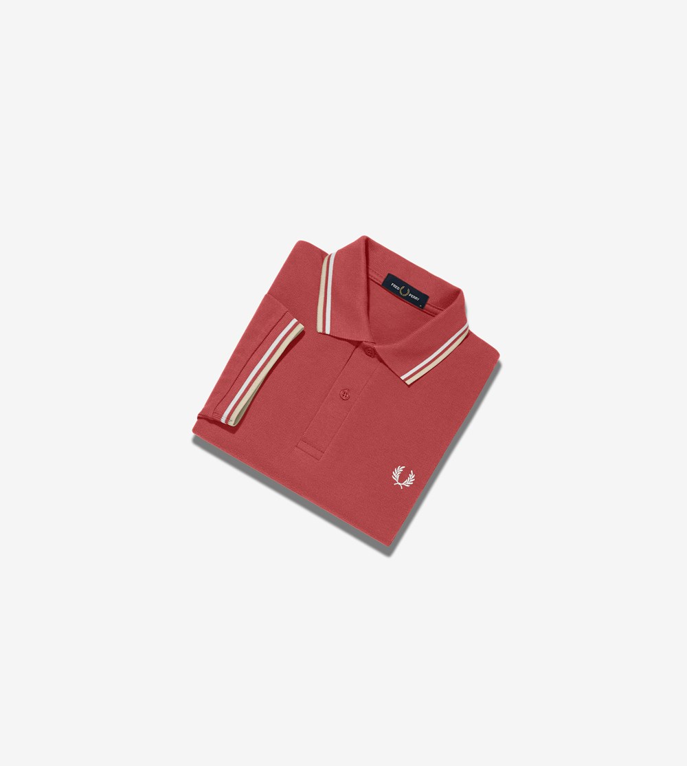 Red / White Fred Perry M3600 Men's Polo Shirts | UVMOJ-5347