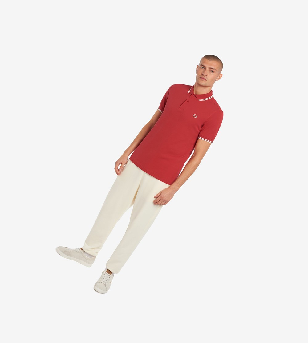 Red / White Fred Perry M3600 Men's Polo Shirts | UVMOJ-5347