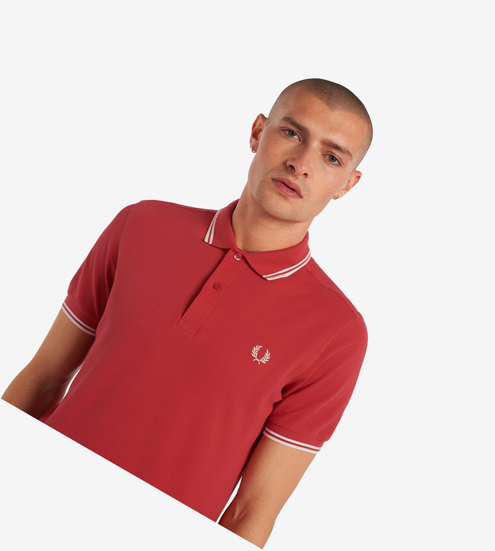 Red / White Fred Perry M3600 Men's Polo Shirts | UVMOJ-5347