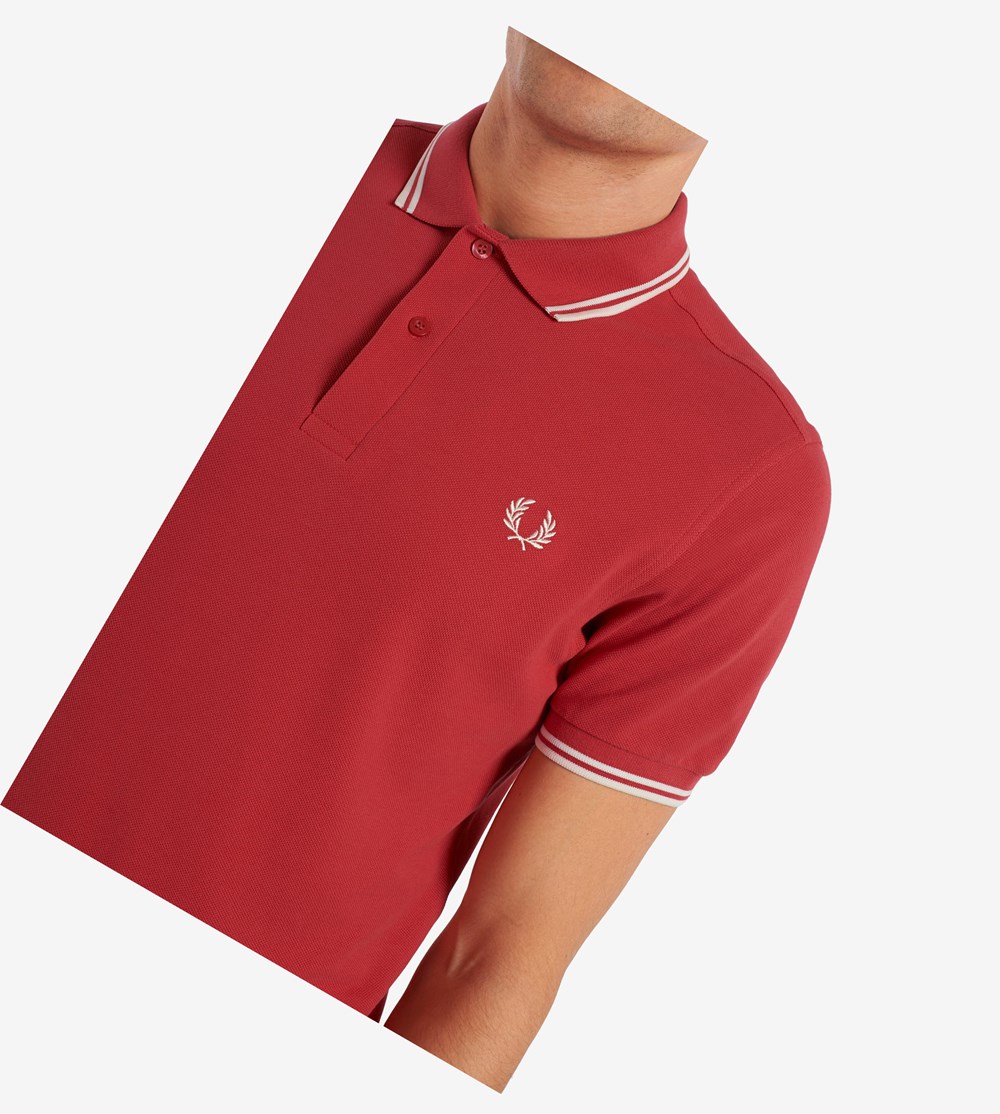 Red / White Fred Perry M3600 Men's Polo Shirts | UVMOJ-5347