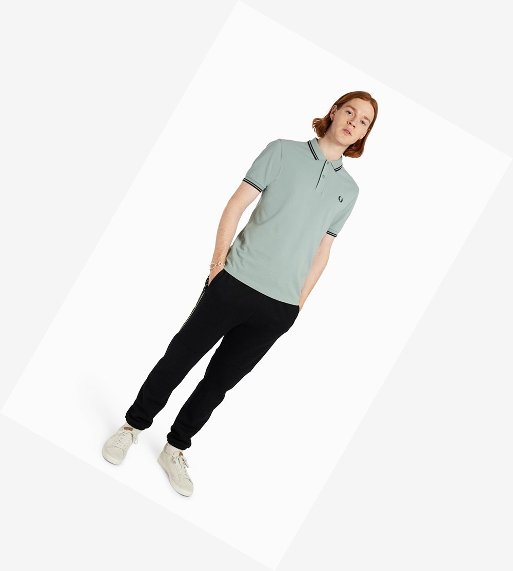 Silver Blue / Black Fred Perry M3600 Men's Polo Shirts | KZLVD-9130