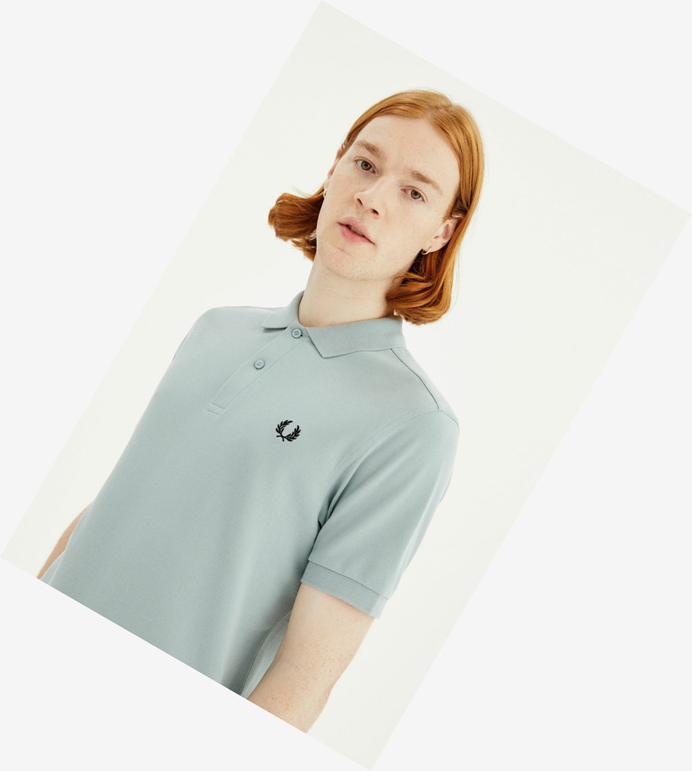 Silver Blue / Black Fred Perry M6000 Men\'s Polo Shirts | YWLVI-2378