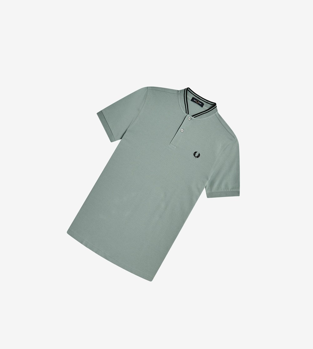 Silver Blue Fred Perry Bomber Collar Men's Polo Shirts | GYWPN-8364