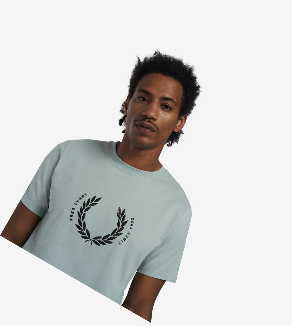 Silver Blue Fred Perry Circle Branding Men's T Shirts | GHKAJ-0175