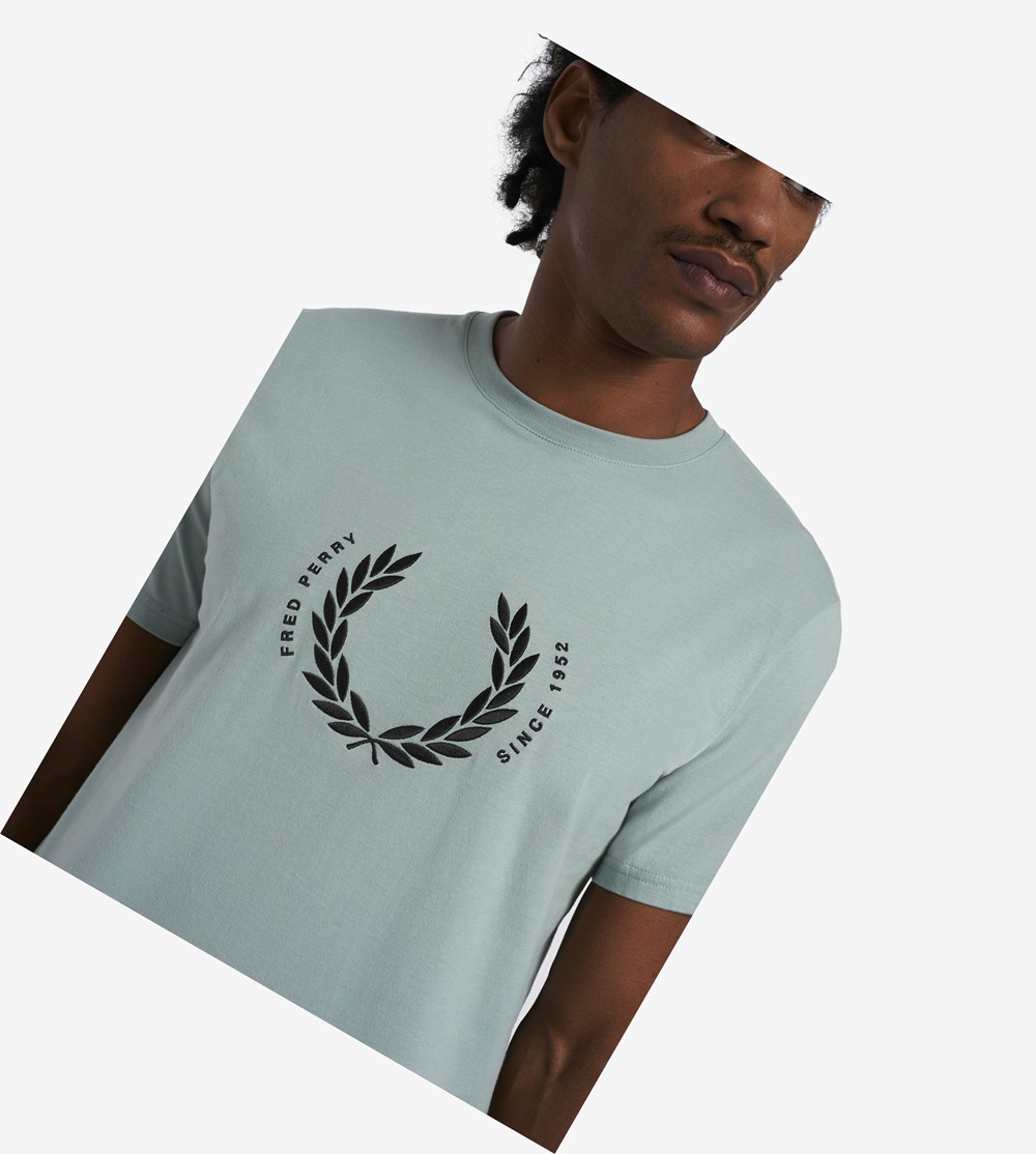 Silver Blue Fred Perry Circle Branding Men's T Shirts | GHKAJ-0175