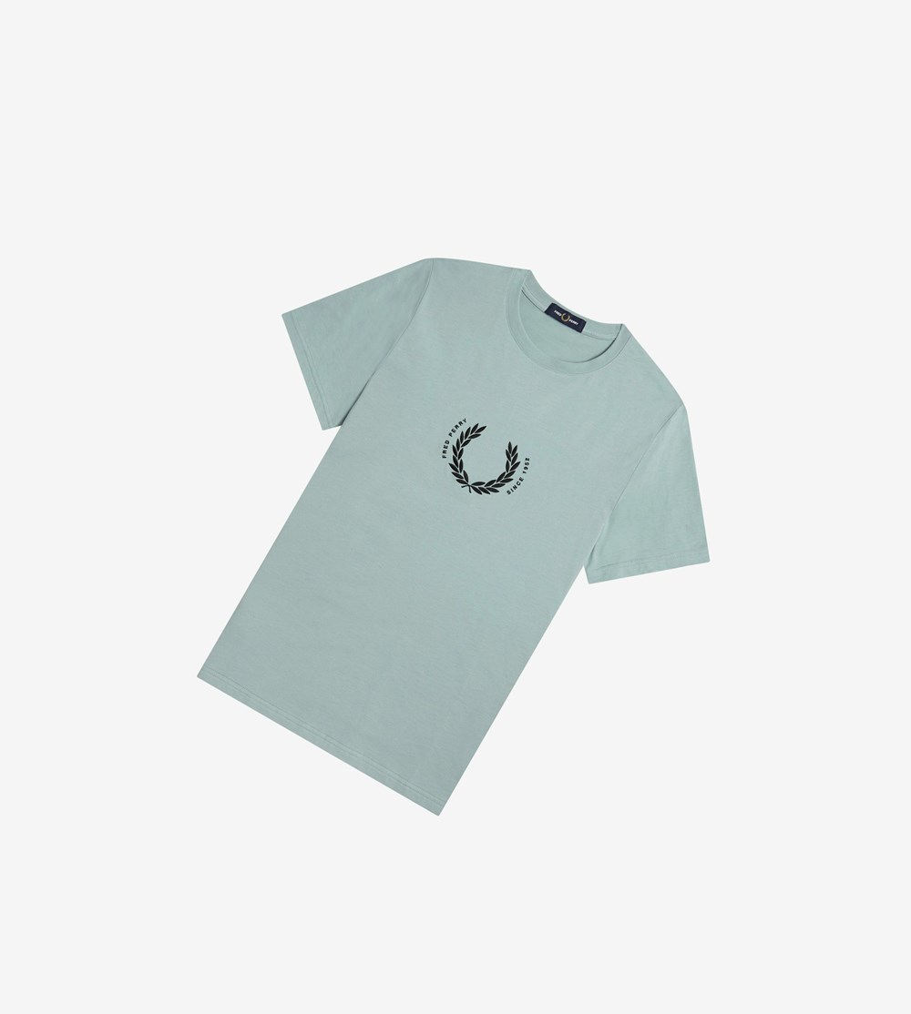 Silver Blue Fred Perry Circle Branding Men\'s T Shirts | GHKAJ-0175